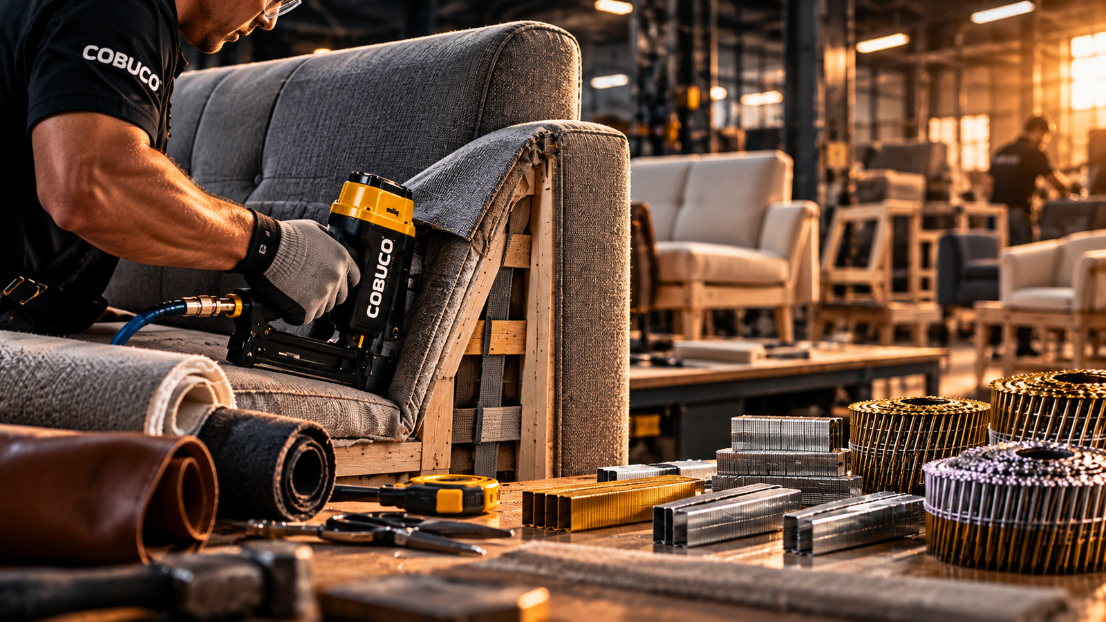 Fabricación de muebles y tapicería con herramientas neumáticas COBUCO