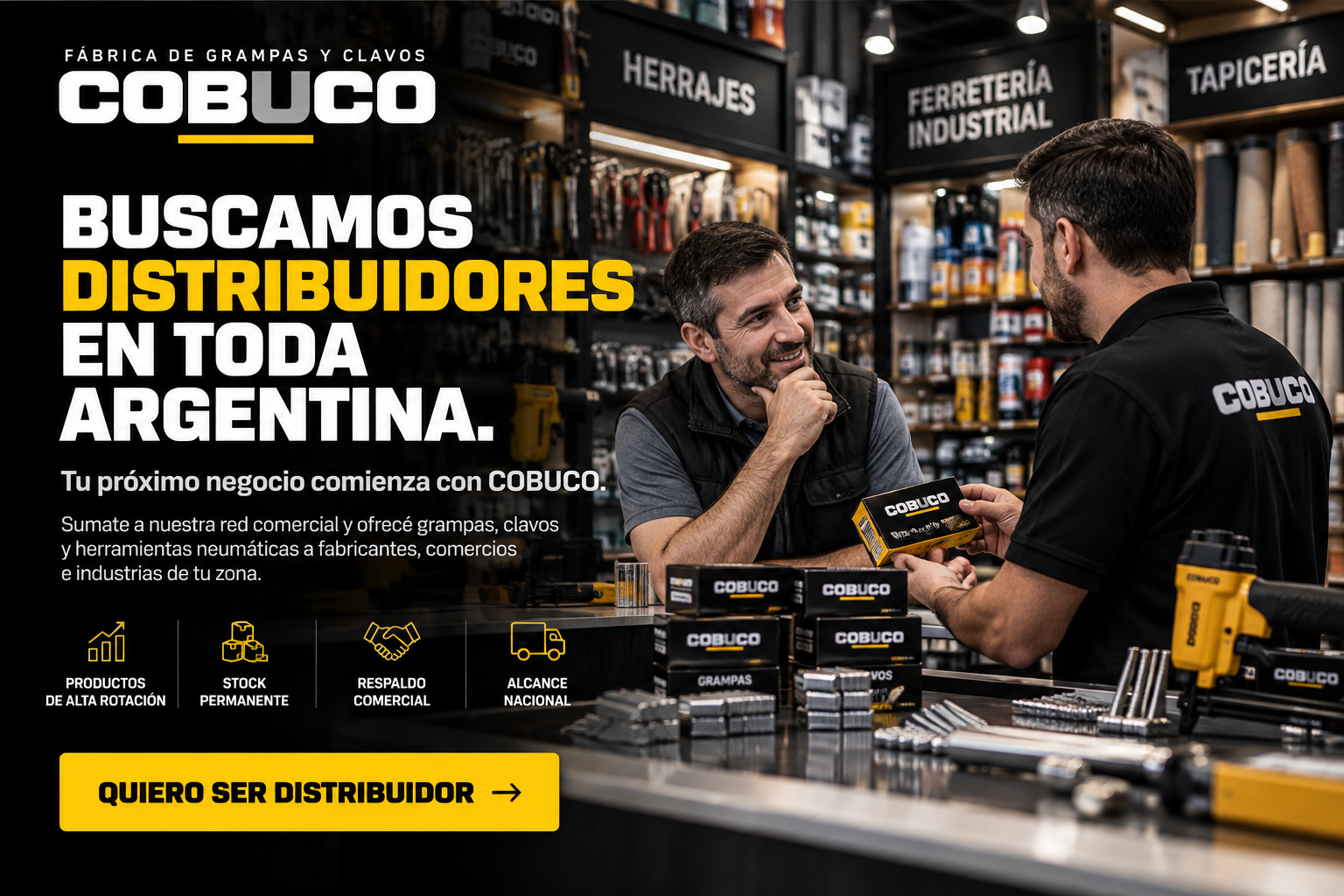 COBUCO busca distribuidores de grampas, clavos y herramientas neumáticas en toda Argentina