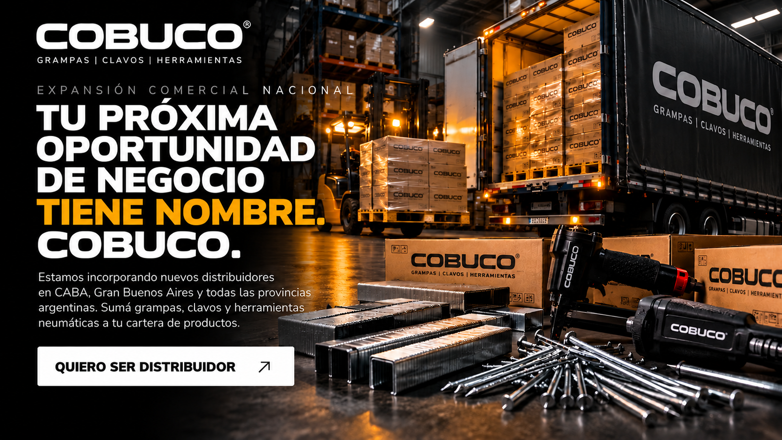 COBUCO busca nuevos distribuidores de grampas, clavos y herramientas neumáticas en CABA, Gran Buenos Aires y toda Argentina